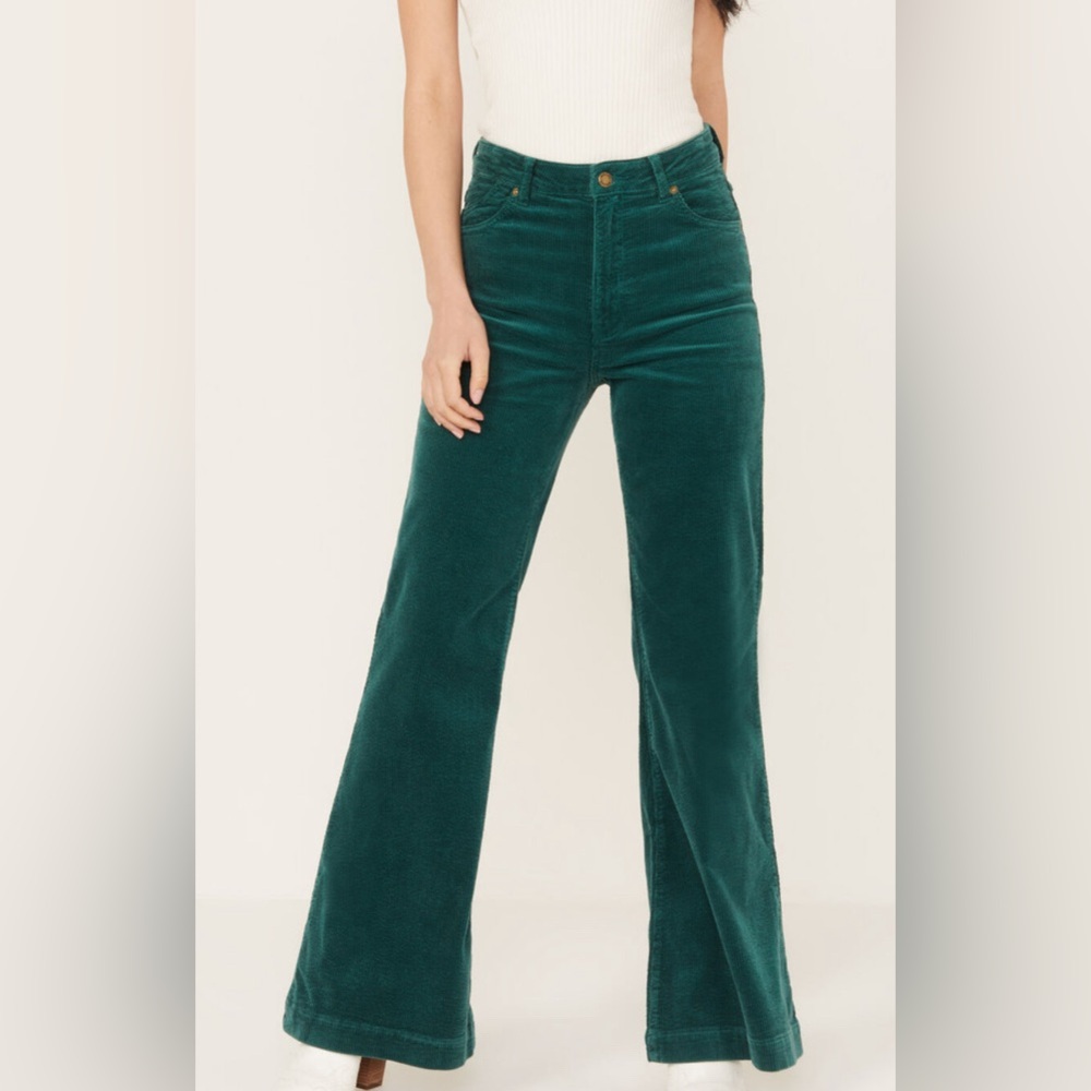 Green corduroy, high waisted flare jeans from PacSun